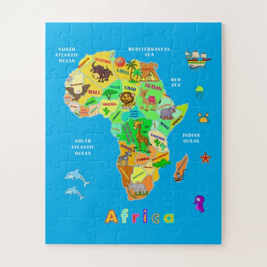 Afrikaanse kaart voor kinderen legpuzzel (Verticaal)