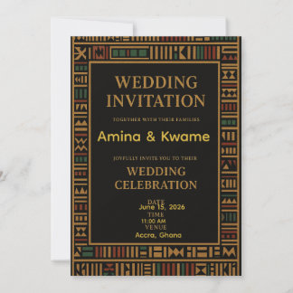 Afrikaanse Kente Gold Wedding Uitnodiging
