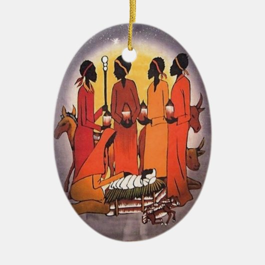 Afrikaanse kerstfeestscène keramisch ornament (Voorkant)