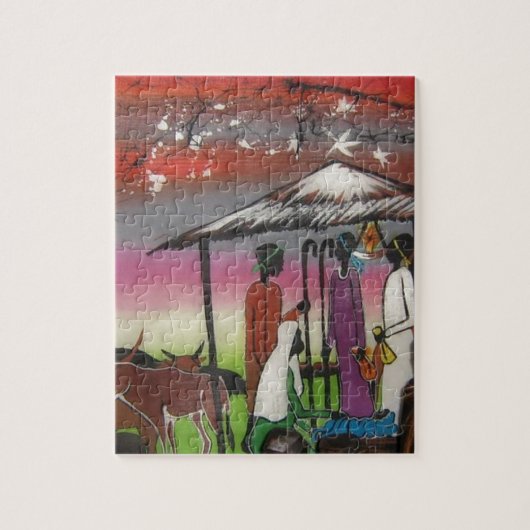 Afrikaanse kerstfeestscène legpuzzel (Verticaal)