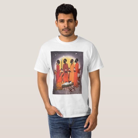 Afrikaanse kerstfeestscène t-shirt (Voorkant volledig)