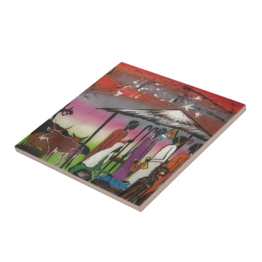 Afrikaanse kerstfeestscène tegeltje (Zijkant)