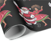 Afrikaanse Kerstman mevrouw Claus Dancing American Cadeaupapier (Rol Hoek)