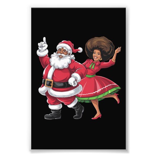 Afrikaanse Kerstman mevrouw Claus Dancing American Foto Afdruk (Voorkant)