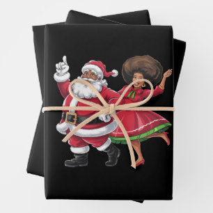 Afrikaanse Kerstman mevrouw Claus Dancing American Inpakpapier Vel
