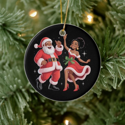Afrikaanse Kerstman mevrouw Claus Dancing American Keramisch Ornament (Boom)