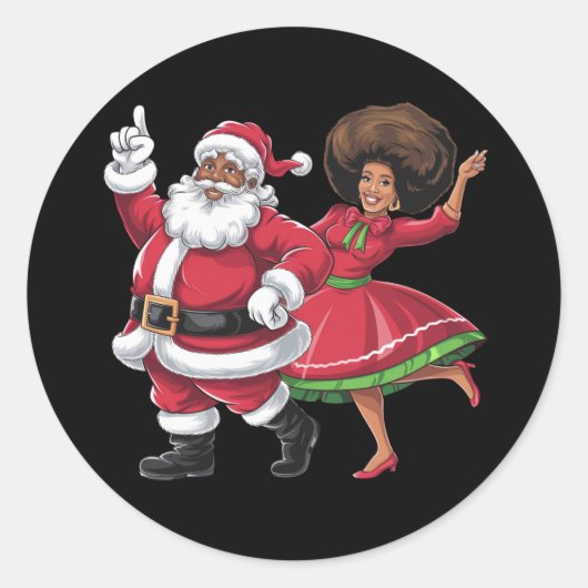 Afrikaanse Kerstman mevrouw Claus Dancing American Ronde Sticker (Voorkant)