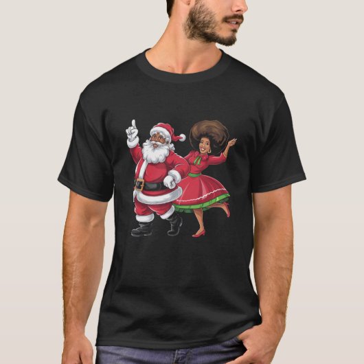 Afrikaanse Kerstman mevrouw Claus Dancing American T-shirt (Voorkant)