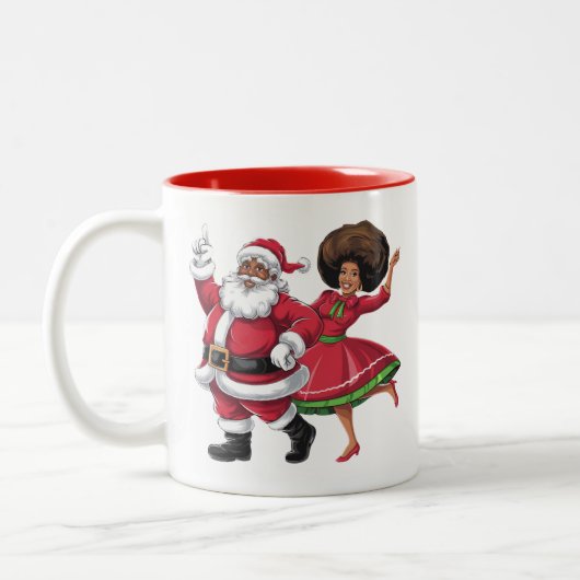 Afrikaanse Kerstman mevrouw Claus Dancing American Tweekleurige Koffiemok (Links)