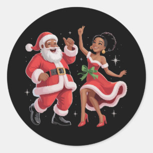 Afrikaanse Kerstman mevrouw Claus dansen Amerikaan Ronde Sticker