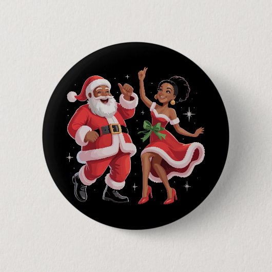 Afrikaanse Kerstman mevrouw Claus dansend Amerikaa Ronde Button 5,7 Cm (Voorkant)