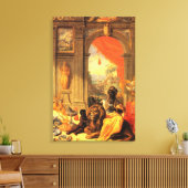 Afrikaanse koningin en zoon met leeuw in paleis canvas afdruk (Insitu (Woonkamer))