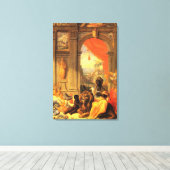 Afrikaanse koningin en zoon met leeuw in paleis canvas afdruk (Insitu (Houten vloer))