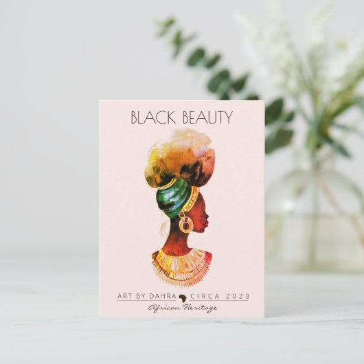 AFRIKAANSE KONINGIN GOUD KETTING MOOIE ZWARTE VROU BRIEFKAART (Staand voorkant)