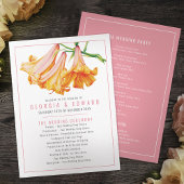 Afrikaanse Koningin Lelie oranje aquarel bruiloft Programmakaart