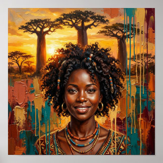 Afrikaanse Koningin Zonsondergang, Zwarte Vrouw Ku Poster