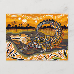 Afrikaanse krokodil in zonsondergang schilderij feestdagenkaart