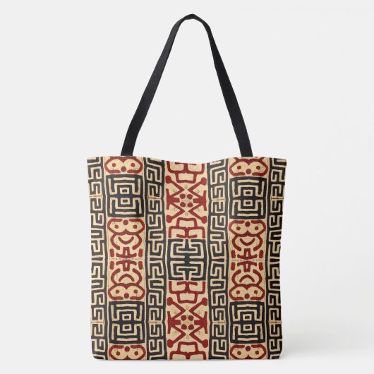 Afrikaanse Kuba Print Tas in Tan, Black en Red (Achterkant)