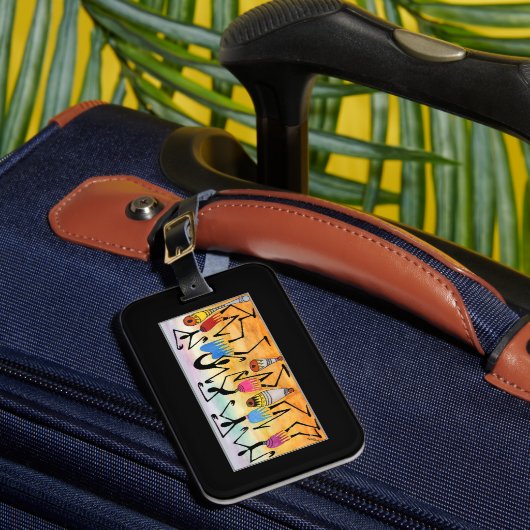 Afrikaanse kunst Abstracte Geweldige dansers Bagagelabel (Voorkant Insitu 1)