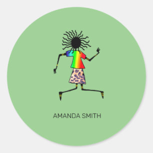 Afrikaanse kunst, gepersonaliseerde vrolijke danse ronde sticker