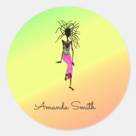 Afrikaanse kunst, kleurrijk, monogram vrouwelijke  ronde sticker