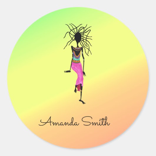 Afrikaanse kunst, kleurrijk, monogram vrouwelijke  ronde sticker (Voorkant)