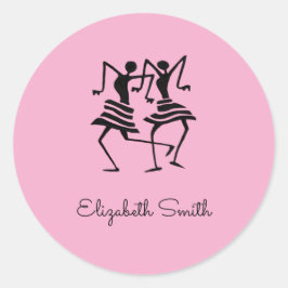Afrikaanse kunst, monogram, silhouetdansers ronde sticker