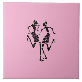 Afrikaanse kunst silhouet dansers Modern Pink Tegeltje