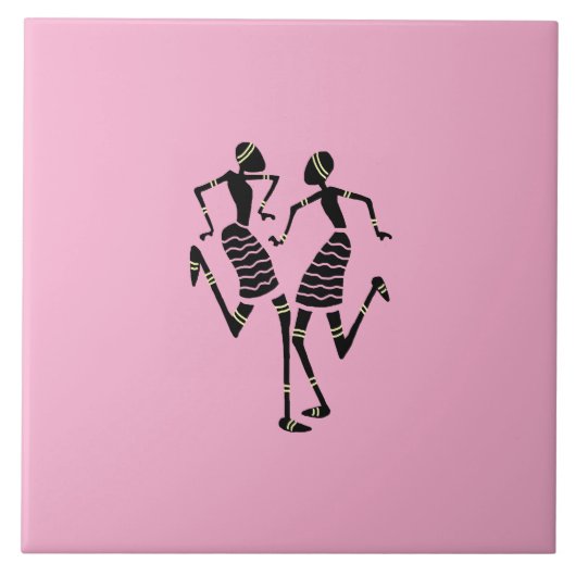 Afrikaanse kunst silhouet dansers Modern Pink Tegeltje (Voorkant)