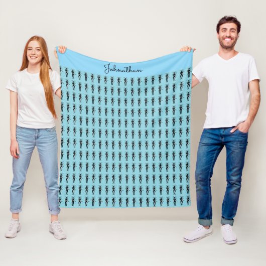 Afrikaanse kunst, silhouet gitarist Pattern Blue Fleece Deken (In situ)