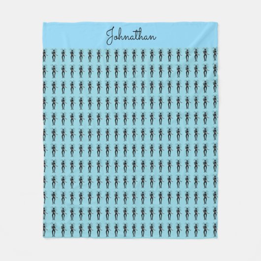 Afrikaanse kunst, silhouet gitarist Pattern Blue Fleece Deken (Voorkant)