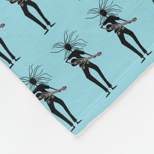 Afrikaanse kunst, silhouet gitarist Pattern Blue Fleece Deken (Hoek)