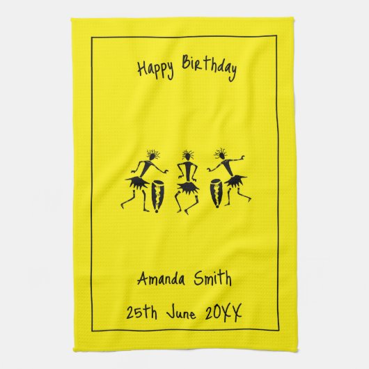 Afrikaanse kunst, vrolijke dans theedoek (Verticaal)