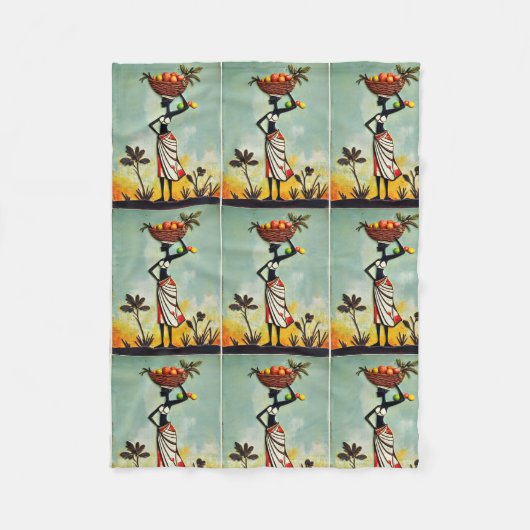 Afrikaanse kunst - Vrouw op gooit dekens, Kussens Fleece Deken (Voorkant)