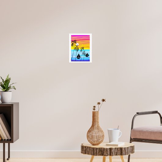 Afrikaanse kunst, zonsondergang zeilen poster (Woonkamer 3)
