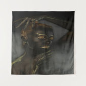 Afrikaanse kunst, zwart-wit en gouden tapijt wandkleed (Voorkant)