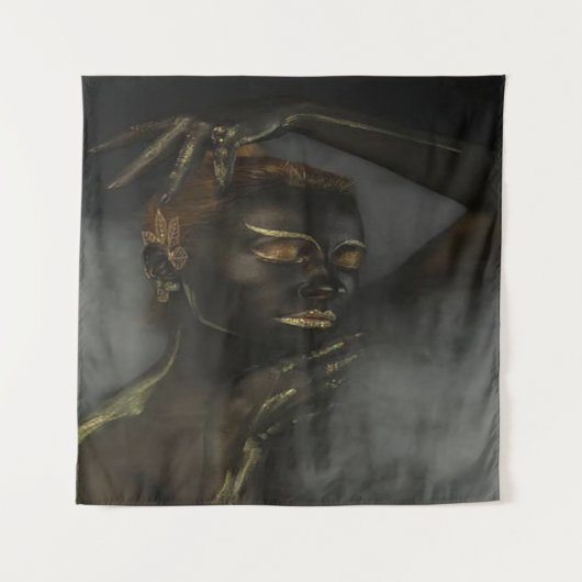 Afrikaanse kunst, zwart-wit en gouden tapijt wandkleed (Voorkant)