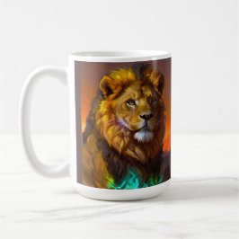 Afrikaanse leeuw bij zonsopgang koffiemok