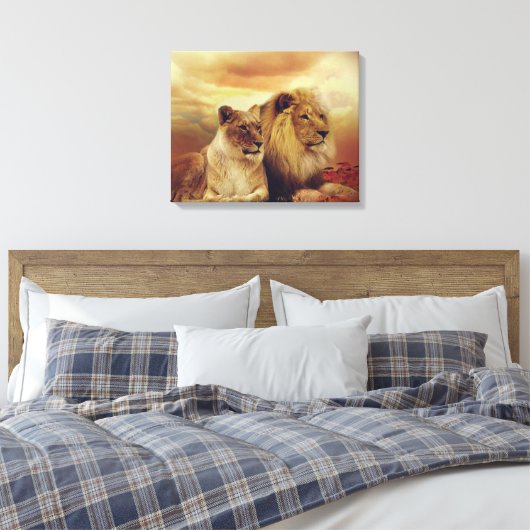 Afrikaanse leeuw en leeuwen canvas afdruk (Insitu (Slaapkamer))