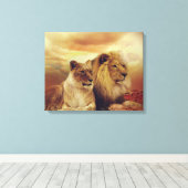Afrikaanse leeuw en leeuwen canvas afdruk (Insitu (Houten vloer))