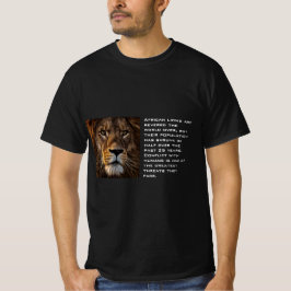 Afrikaanse leeuw print witte tekst voor hem zwart t-shirt
