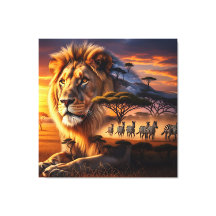 Afrikaanse Leeuw & Zebra Zonsondergang Canvas Kuns
