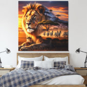 Afrikaanse Leeuw & Zebra Zonsondergang Canvas Kuns Afdruk (Insitu (Slaapkamer))