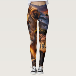 Afrikaanse Leeuw & Zebra Zonsondergang Leggings