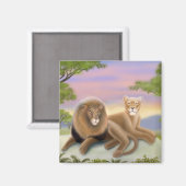 Afrikaanse leeuwen op rustmagneet magneet (Voorkant / Achterkant)
