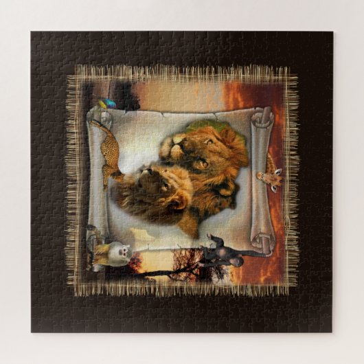 Afrikaanse leeuwenkunst legpuzzel (Horizontaal)