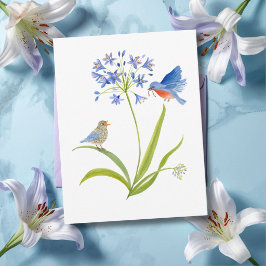 Afrikaanse lelie met blauwe vogelmoeder en baby briefkaart