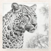 Afrikaanse Leopard Pencil Drawing Glazen Onderzetter (Voorkant)