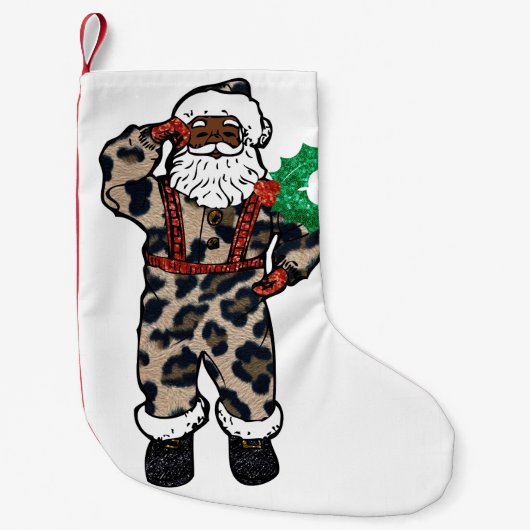 afrikaanse leopard santa claus stocker kleine kerstsok (Voorkant)