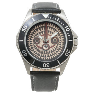 Afrikaanse leren horloge - Tribale maskerhorloge